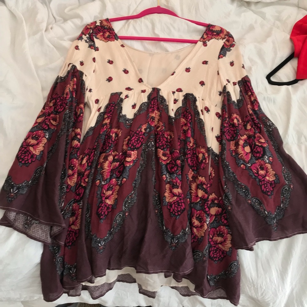 Free people patterned red tunic dress size S